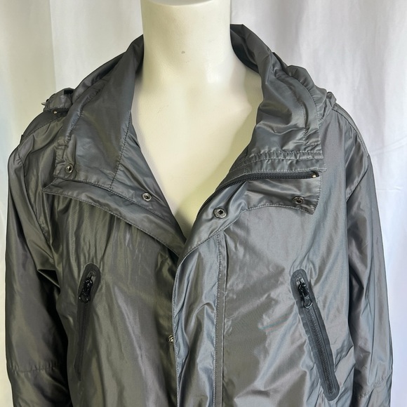 KENNETH COLE RAIN JACKET BLACK LIGHT COAT WITH HOODIE 100% POLYESTER WOMEN LARGE - Picture 9 of 12